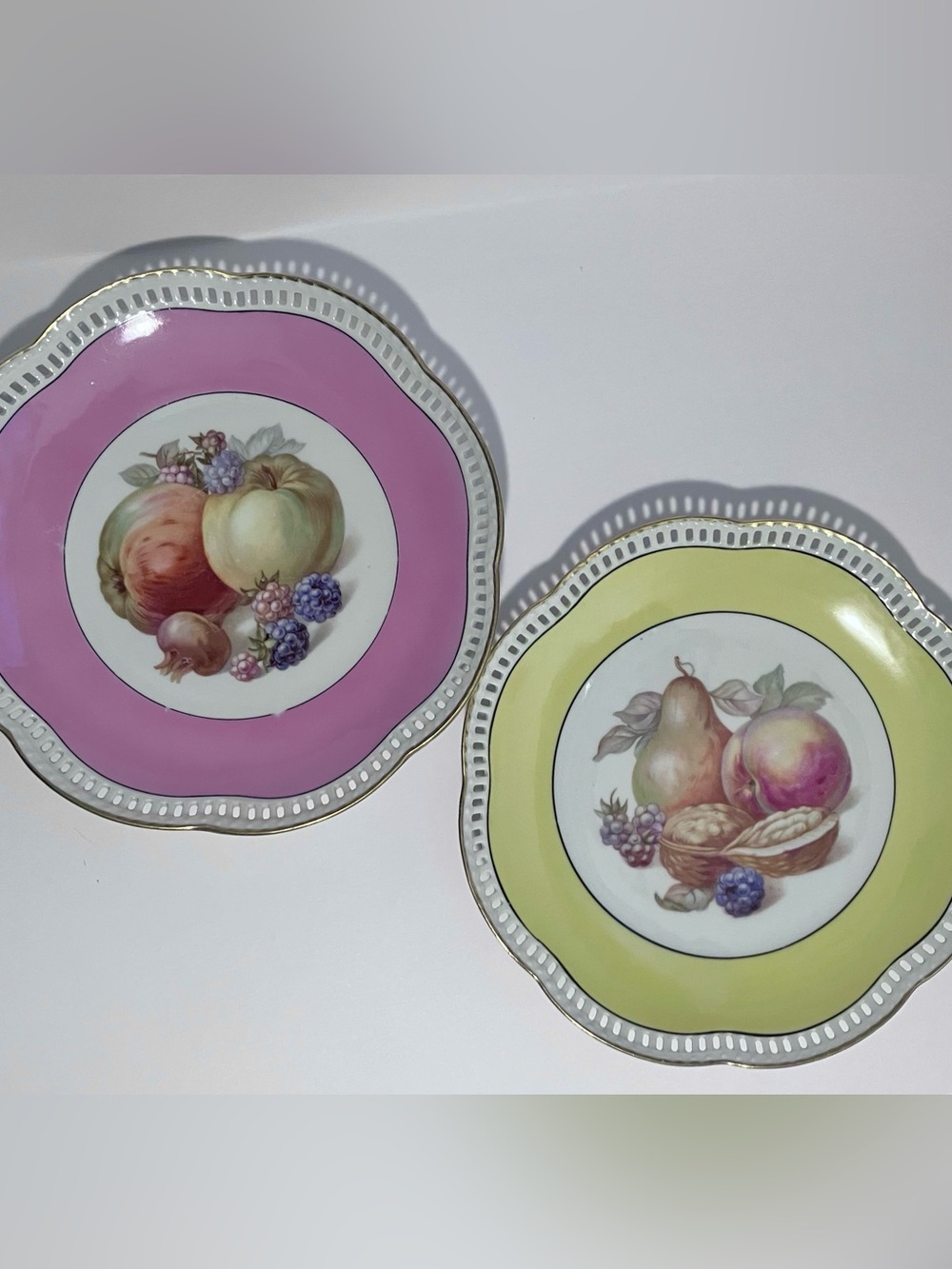 Two 1950s SCHUMANN Fruit-Dessert Plates / PIERCED & SCALLOPED EDGES / Bavaria